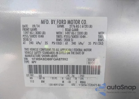 2015 Ford Explorer Xlt from USA, damaged, VIN 1FM5K8D88FGA87592